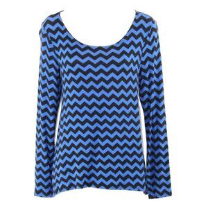Shanley Sz S Black Blue Zig Zag Hi Lo Chiffon Rayon Spandex Poly Knit Top